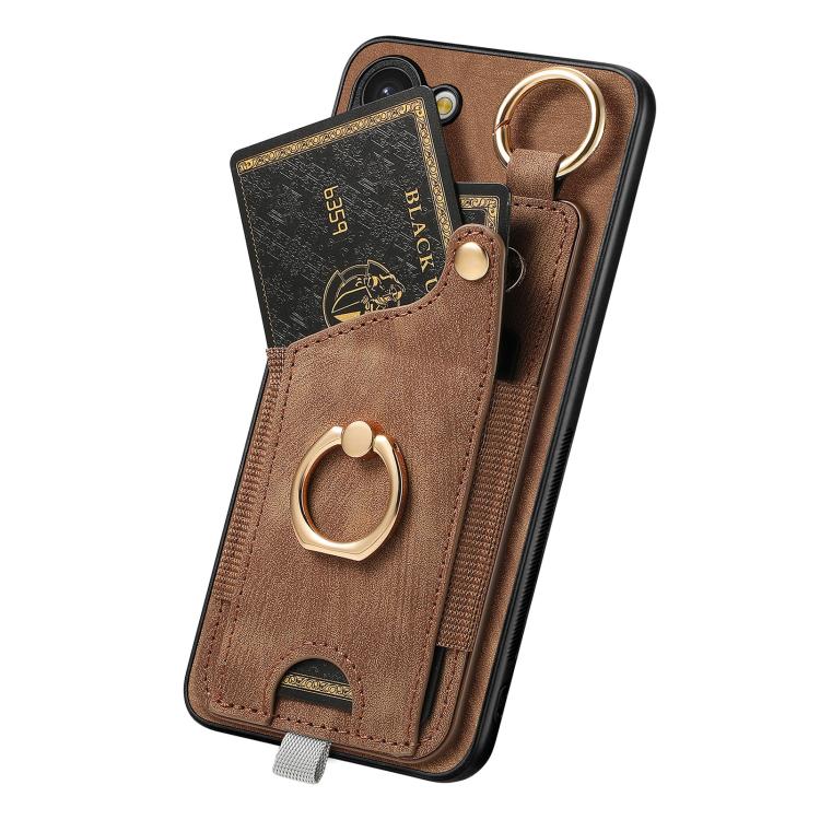 For Samsung Galaxy A37 5G Retro Skin-feel Ring Card Bag Phone Case with Hang Loop