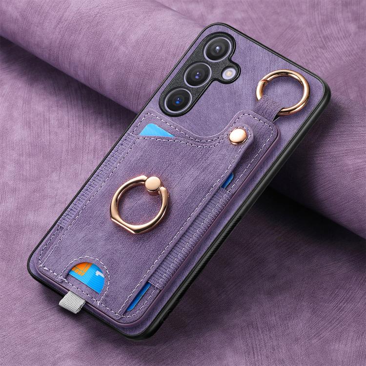For Samsung Galaxy A37 5G Retro Skin-feel Ring Card Bag Phone Case with Hang Loop