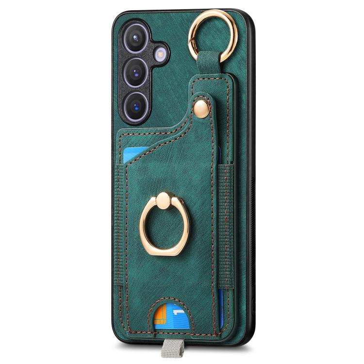 For Samsung Galaxy A37 5G Retro Skin-feel Ring Card Bag Phone Case with Hang Loop