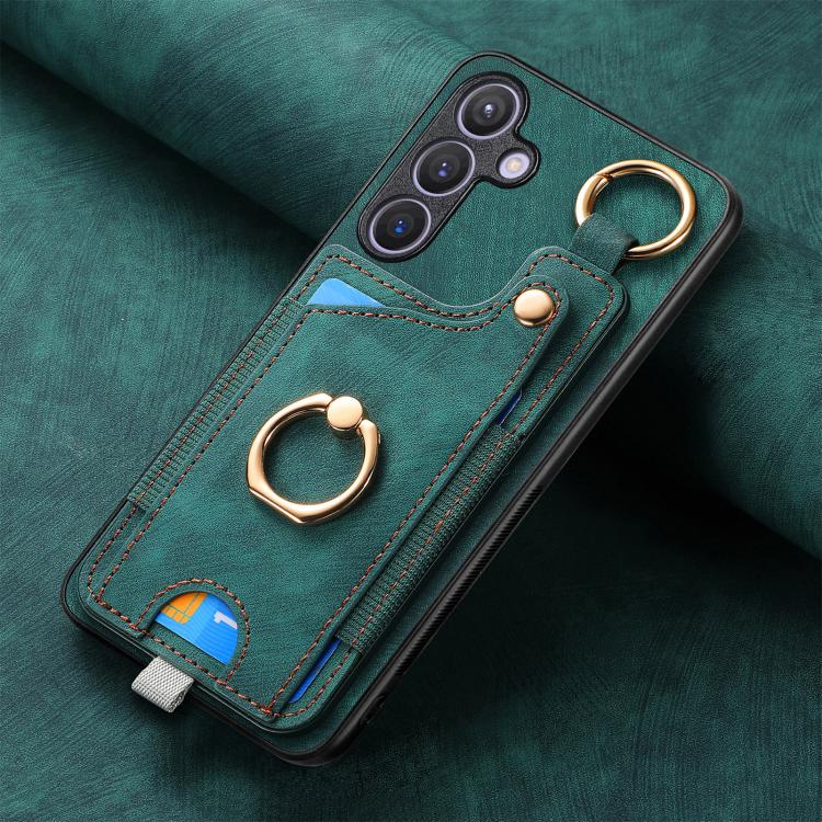 For Samsung Galaxy A37 5G Retro Skin-feel Ring Card Bag Phone Case with Hang Loop