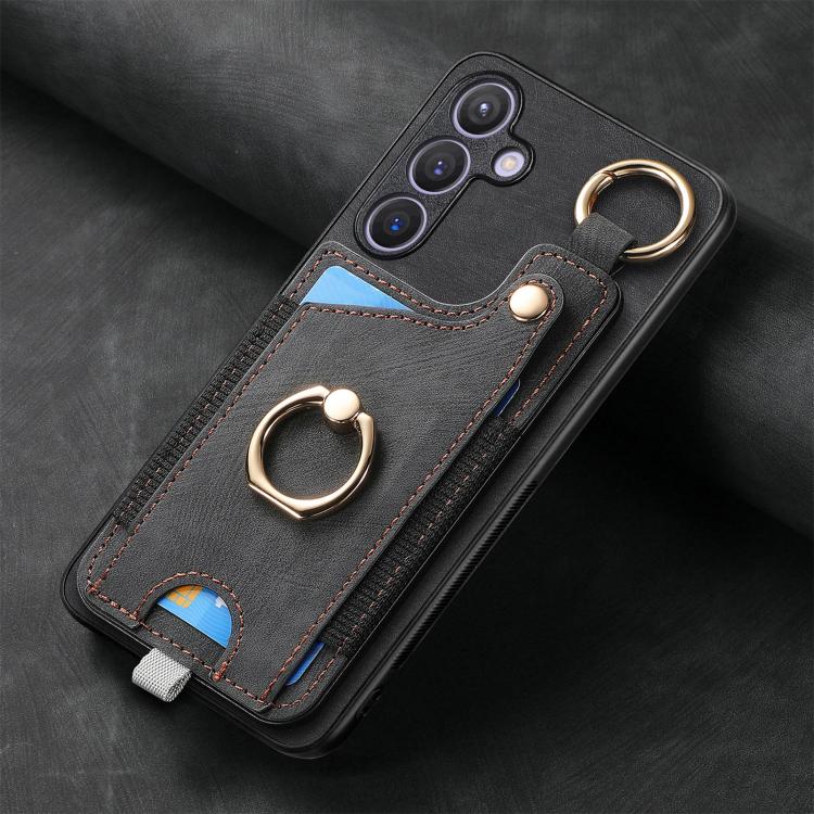 For Samsung Galaxy A37 5G Retro Skin-feel Ring Card Bag Phone Case with Hang Loop