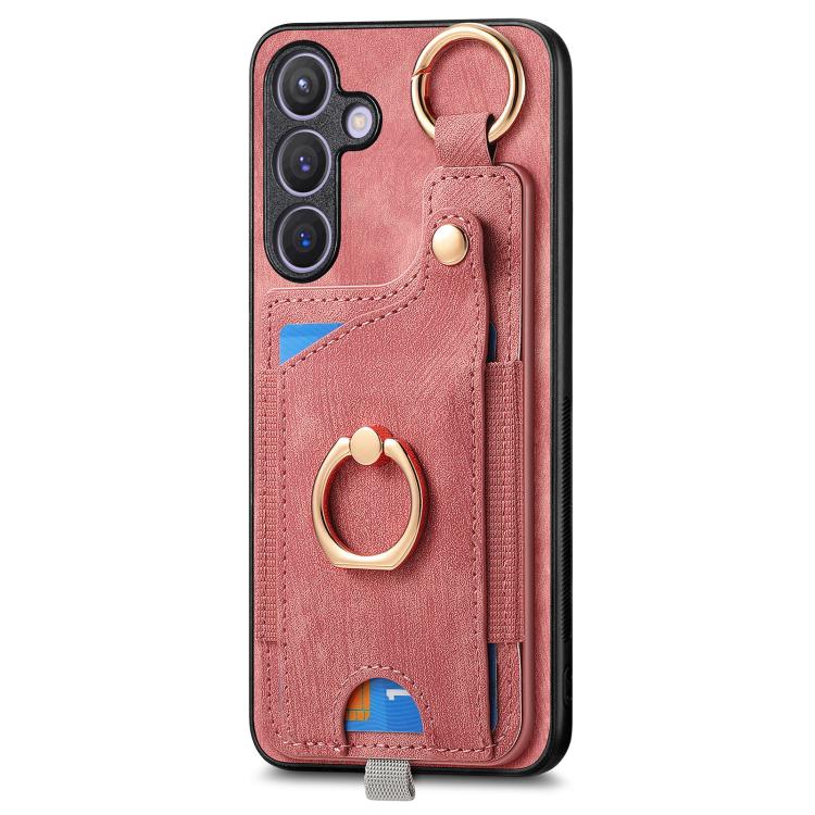 For Samsung Galaxy A57 5G Retro Skin-feel Ring Card Bag Phone Case with Hang Loop