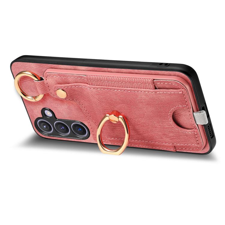 For Samsung Galaxy A57 5G Retro Skin-feel Ring Card Bag Phone Case with Hang Loop