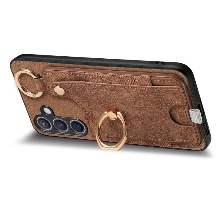 For Samsung Galaxy A57 5G Retro Skin-feel Ring Card Bag Phone Case with Hang Loop