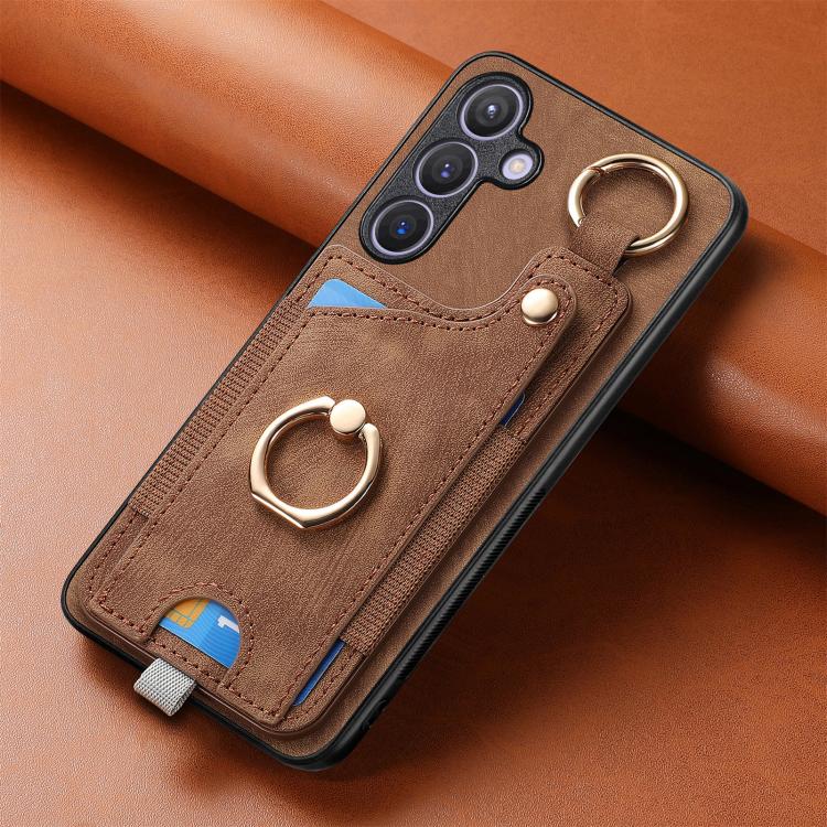 For Samsung Galaxy A57 5G Retro Skin-feel Ring Card Bag Phone Case with Hang Loop