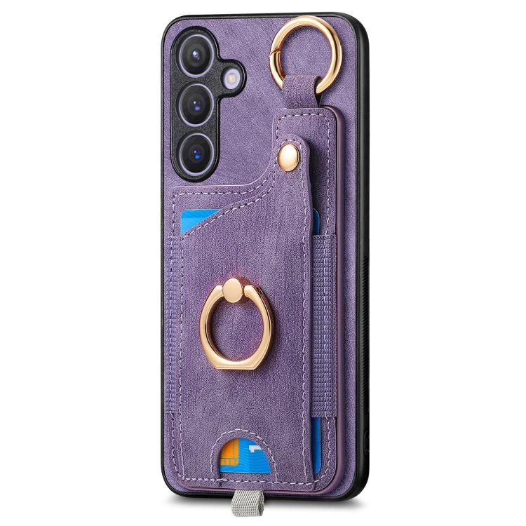 For Samsung Galaxy A57 5G Retro Skin-feel Ring Card Bag Phone Case with Hang Loop