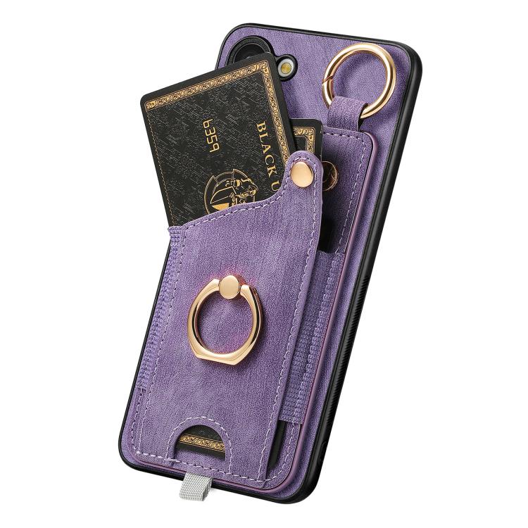 For Samsung Galaxy A57 5G Retro Skin-feel Ring Card Bag Phone Case with Hang Loop