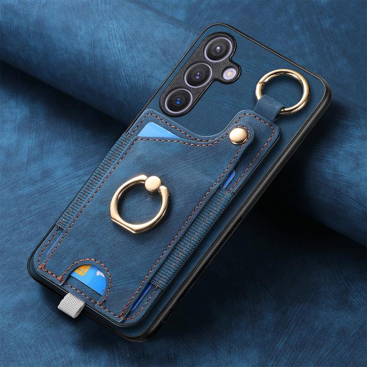 For Samsung Galaxy A57 5G Retro Skin-feel Ring Card Bag Phone Case with Hang Loop