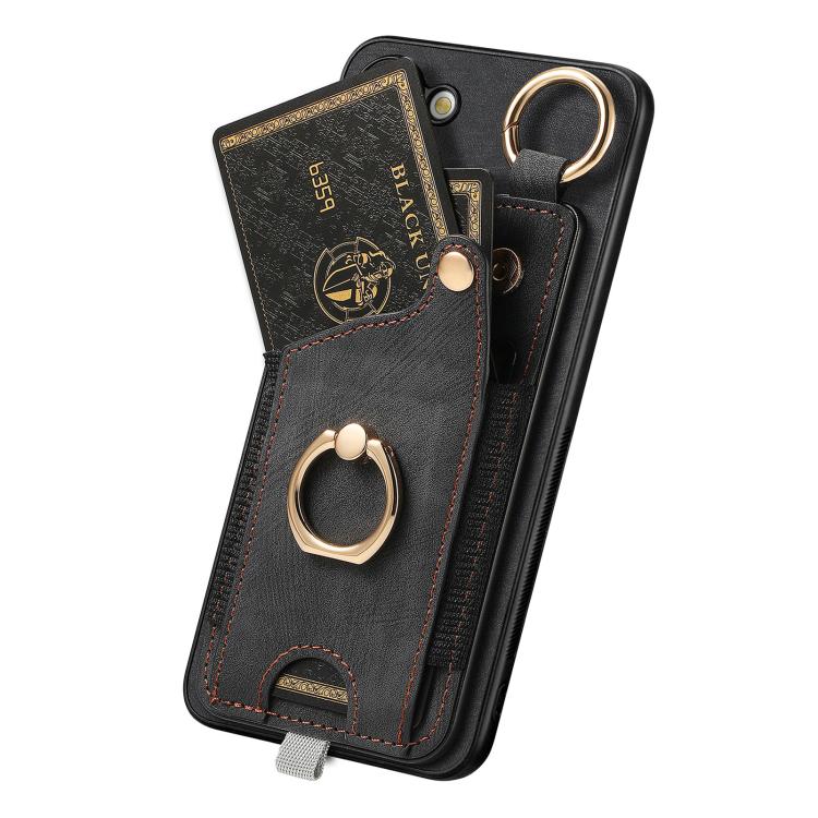 For Samsung Galaxy A57 5G Retro Skin-feel Ring Card Bag Phone Case with Hang Loop