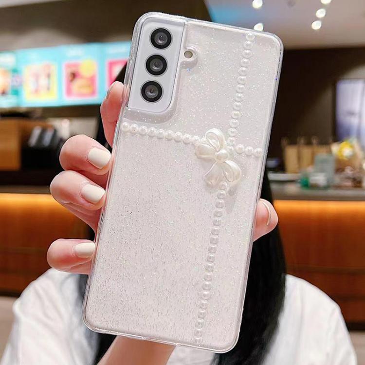 For Samsung Galaxy S24 FE 5G Pearl Bow Glitter Epoxy TPU Phone Case