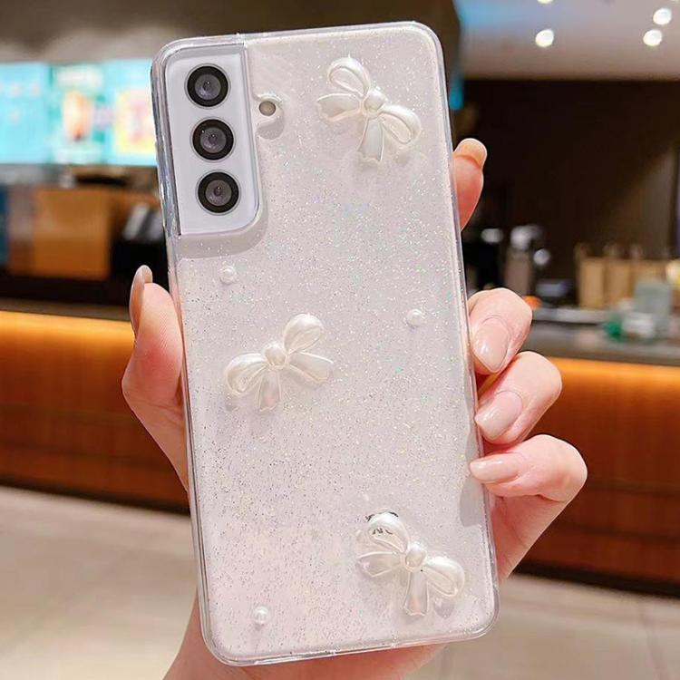 For Samsung Galaxy S25+ 5G Pearl Bow Glitter Epoxy TPU Phone Case
