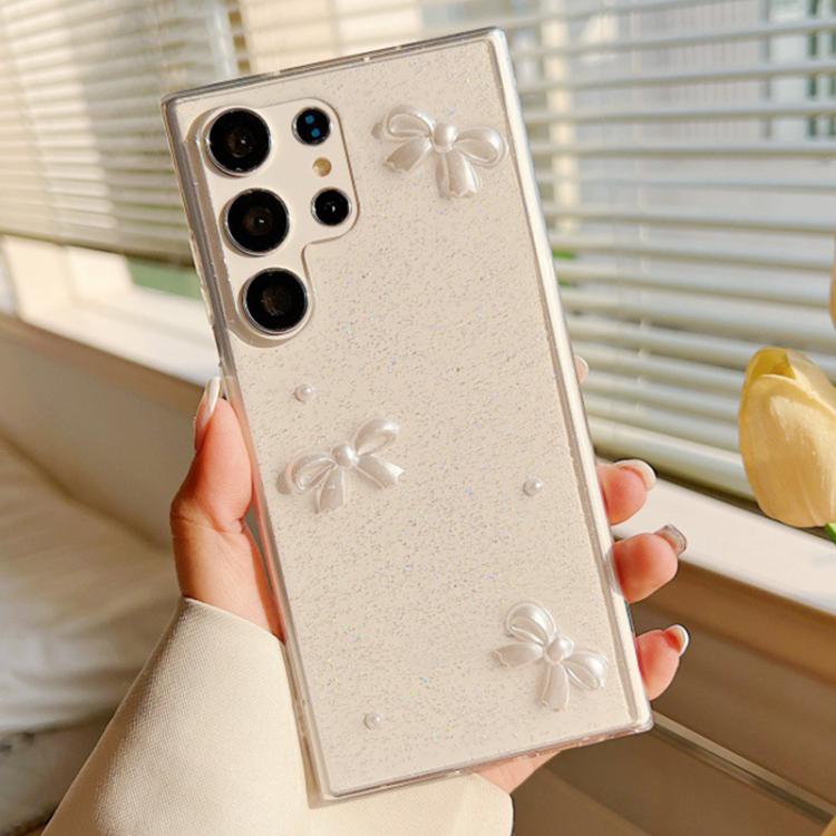 For Samsung Galaxy S25 Ultra 5G Pearl Bow Glitter Epoxy TPU Phone Case