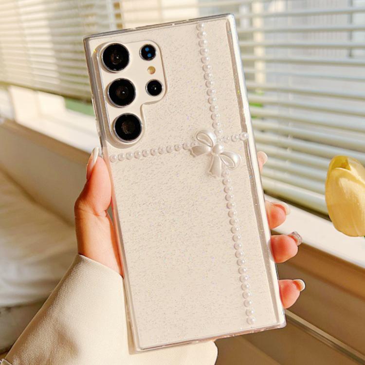 For Samsung Galaxy S25 Ultra 5G Pearl Bow Glitter Epoxy TPU Phone Case