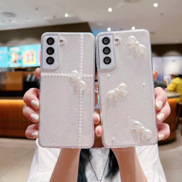 For Samsung Galaxy S24 FE 5G Pearl Bow Glitter Epoxy TPU Phone Case