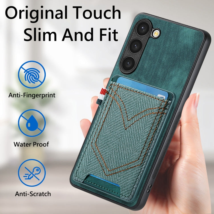 For Samsung Galaxy S25 5G Denim Texture Leather Skin Phone Case with Card Slot