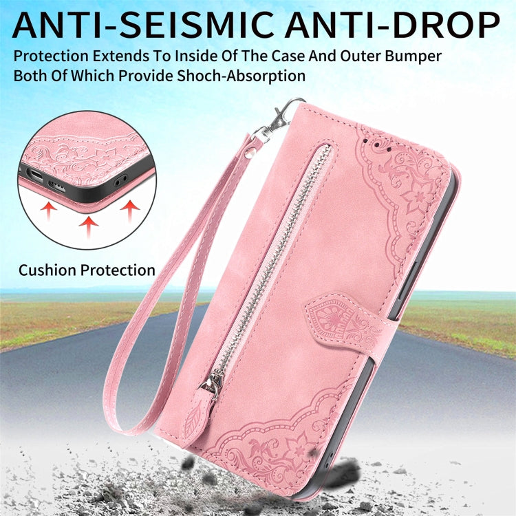 For Samsung Galaxy C55 Embossed Flower Zipper Leather Phone Case