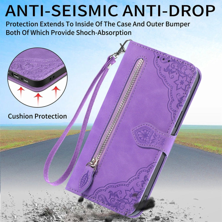 For Samsung Galaxy C55 Embossed Flower Zipper Leather Phone Case