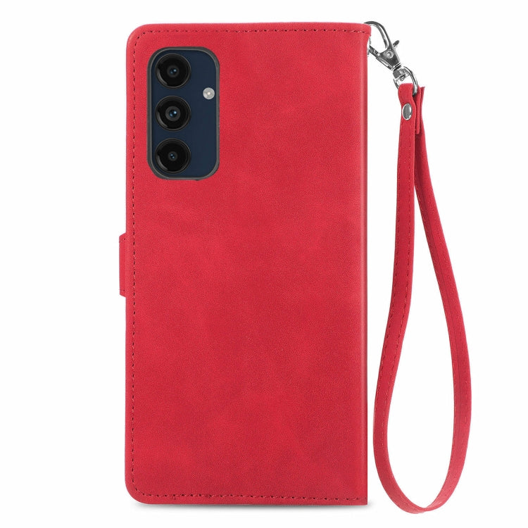 For Samsung Galaxy M55 Embossed Flower Zipper Leather Phone Case