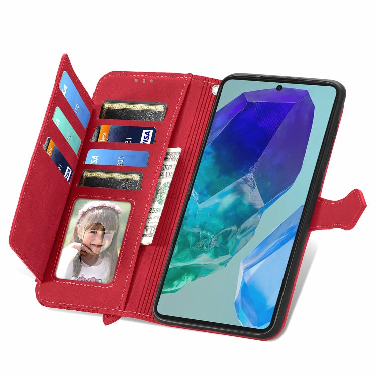 For Samsung Galaxy M55 Embossed Flower Zipper Leather Phone Case