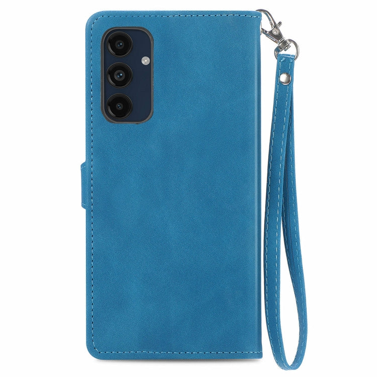 For Samsung Galaxy M55 Embossed Flower Zipper Leather Phone Case