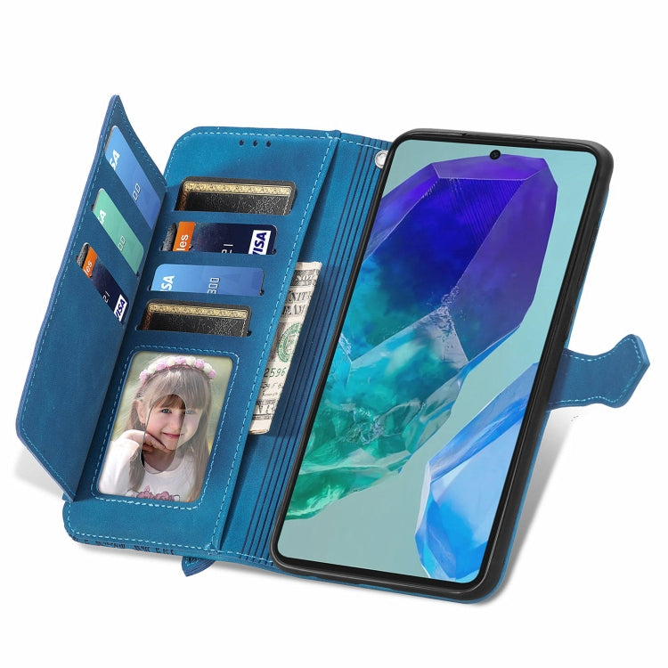 For Samsung Galaxy M55 Embossed Flower Zipper Leather Phone Case