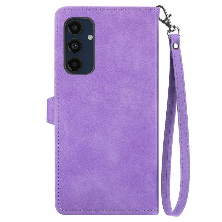For Samsung Galaxy M55 Embossed Flower Zipper Leather Phone Case