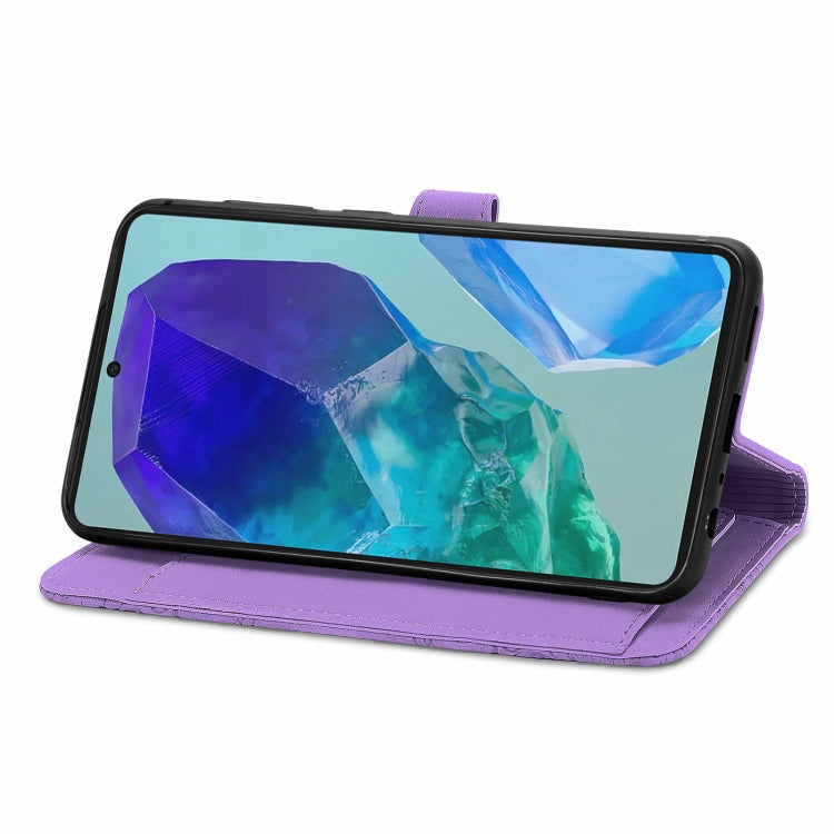 For Samsung Galaxy M55 Embossed Flower Zipper Leather Phone Case