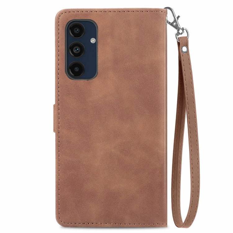 For Samsung Galaxy M55 Embossed Flower Zipper Leather Phone Case