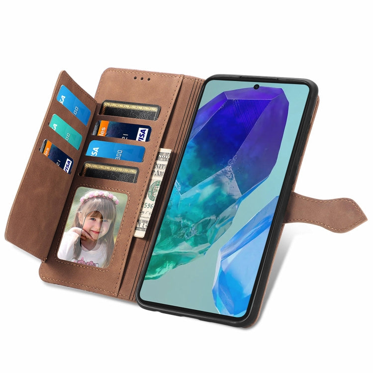 For Samsung Galaxy M55 Embossed Flower Zipper Leather Phone Case
