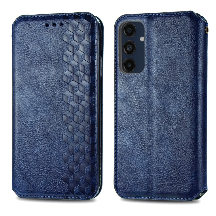 For Samsung Galaxy M55 Cubic Grid Pressed Magnetic Leather Phone Case