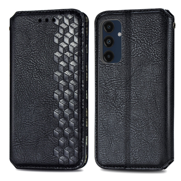 For Samsung Galaxy M55 Cubic Grid Pressed Magnetic Leather Phone Case