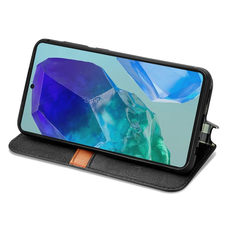 For Samsung Galaxy M55 Cubic Grid Pressed Magnetic Leather Phone Case