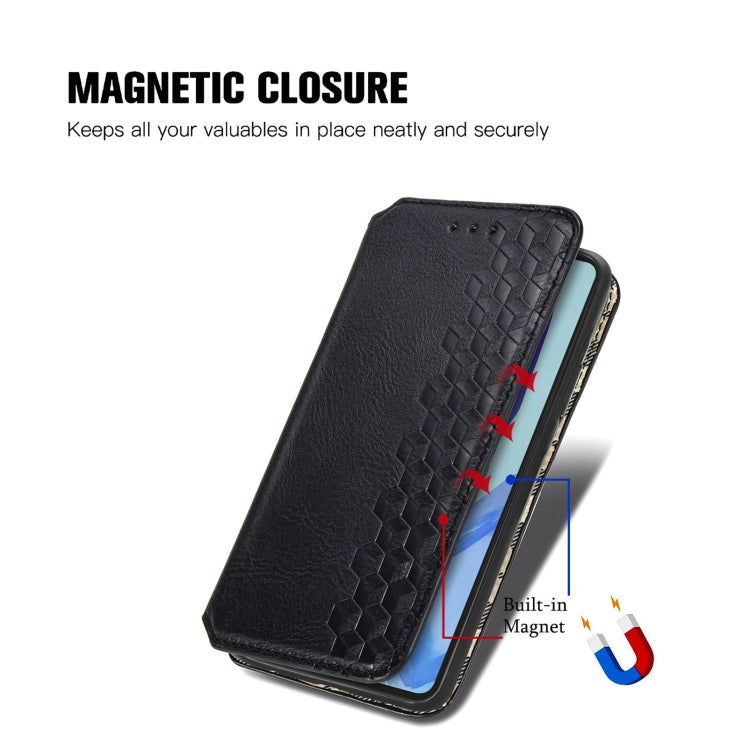 For Samsung Galaxy M55 Cubic Grid Pressed Magnetic Leather Phone Case