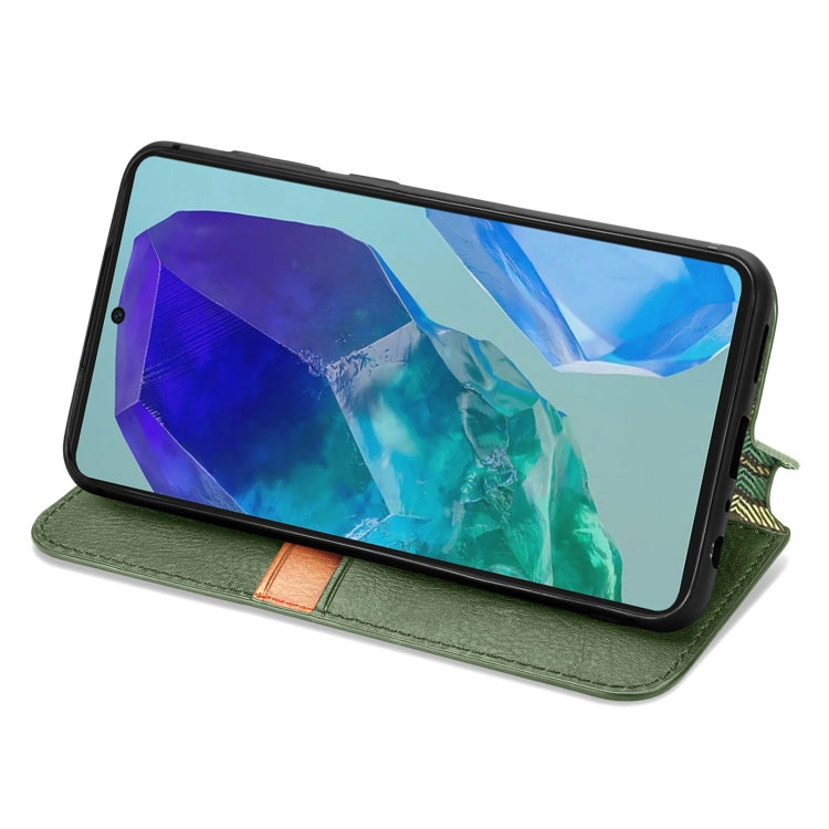 For Samsung Galaxy M55 Cubic Grid Pressed Magnetic Leather Phone Case