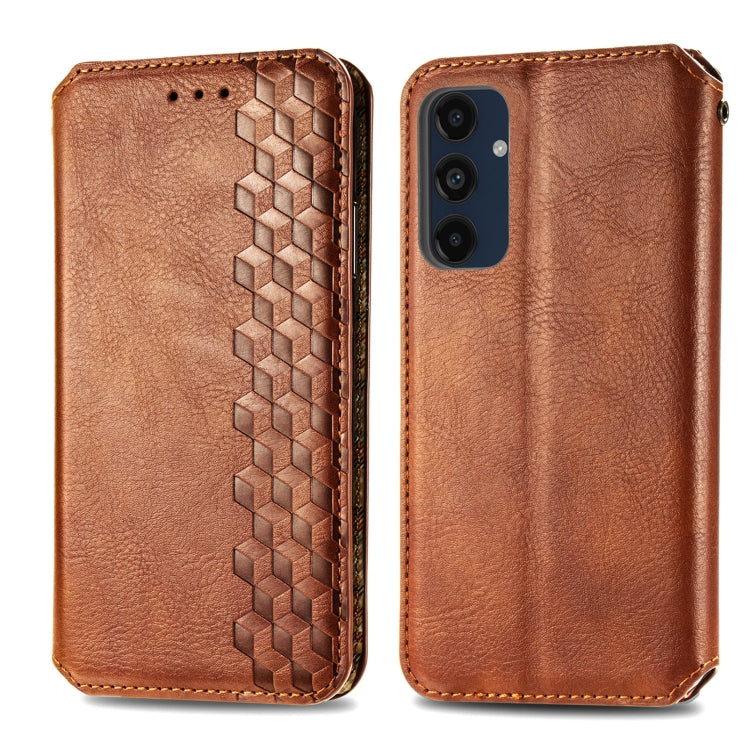 For Samsung Galaxy M55 Cubic Grid Pressed Magnetic Leather Phone Case