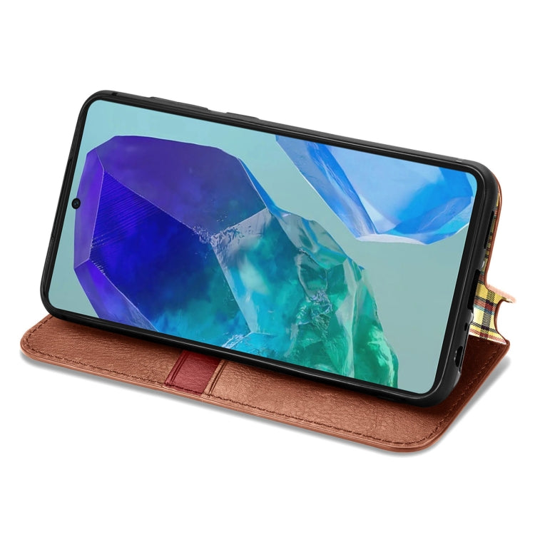 For Samsung Galaxy M55 Cubic Grid Pressed Magnetic Leather Phone Case