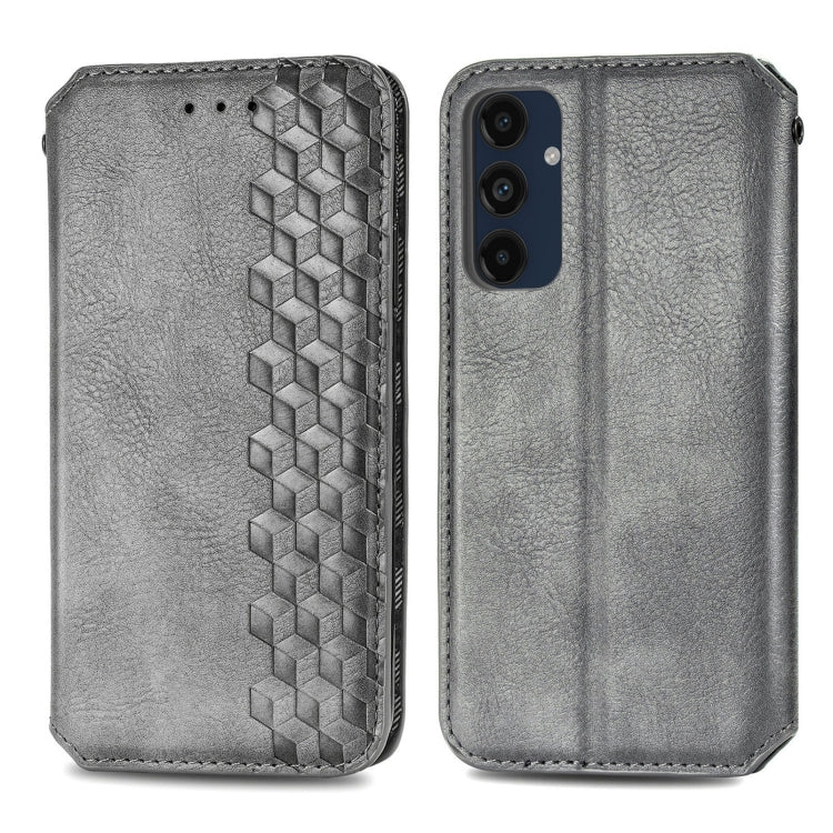For Samsung Galaxy M55 Cubic Grid Pressed Magnetic Leather Phone Case