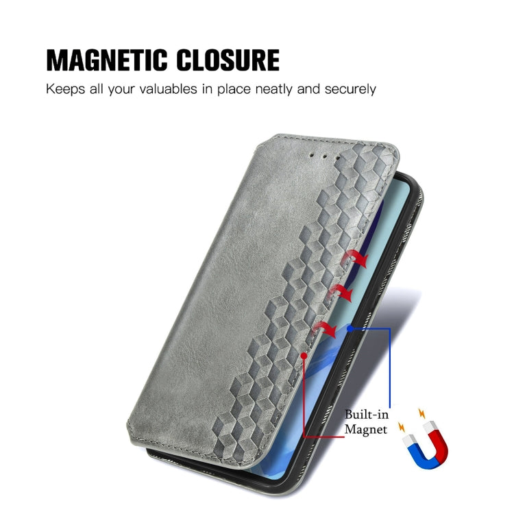 For Samsung Galaxy M55 Cubic Grid Pressed Magnetic Leather Phone Case