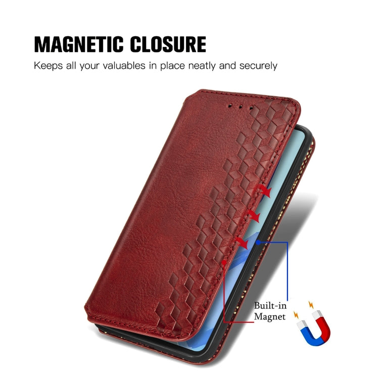 For Samsung Galaxy M55 Cubic Grid Pressed Magnetic Leather Phone Case