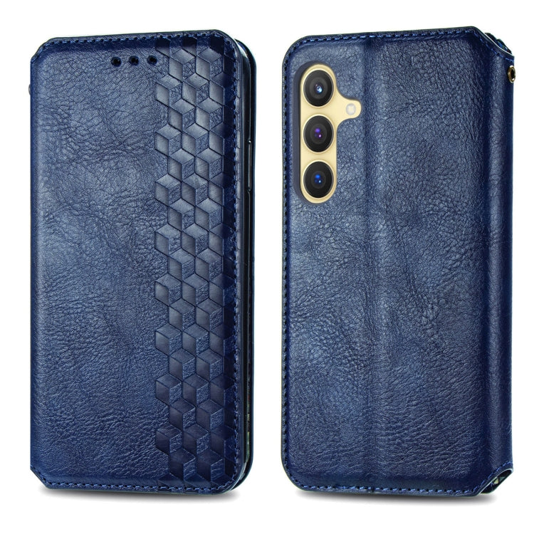 For Samsung Galaxy S25 5G Cubic Grid Pressed Magnetic Leather Phone Case