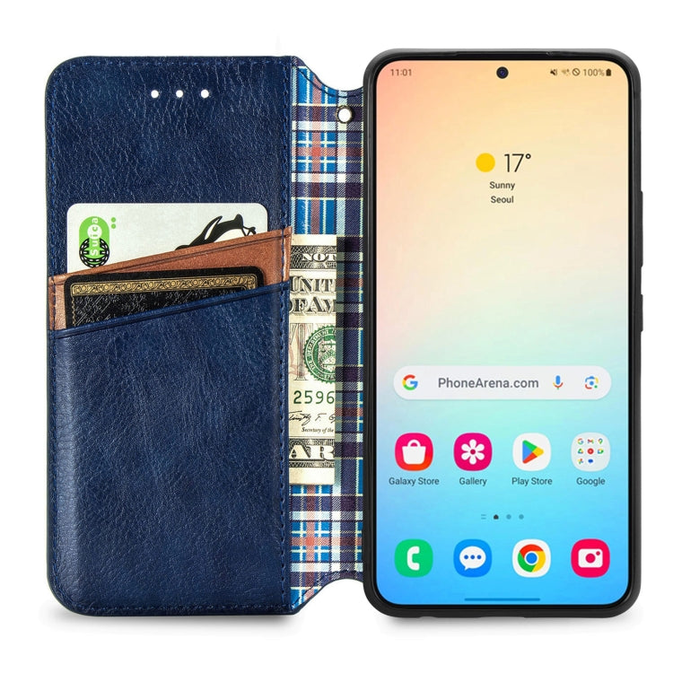 For Samsung Galaxy S25 5G Cubic Grid Pressed Magnetic Leather Phone Case