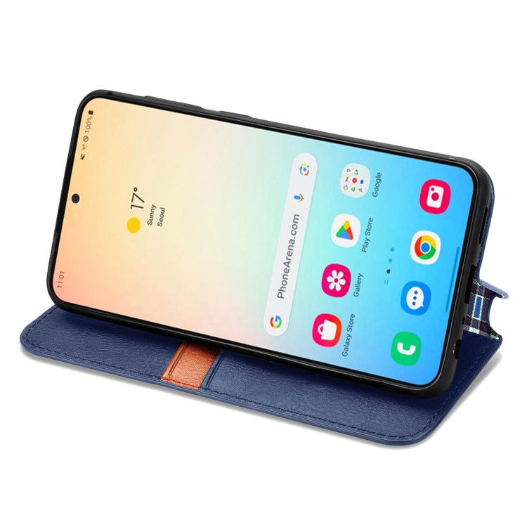 For Samsung Galaxy S25 5G Cubic Grid Pressed Magnetic Leather Phone Case