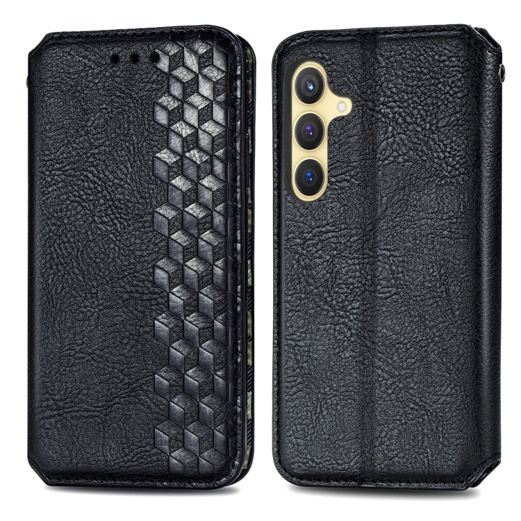 For Samsung Galaxy S25 5G Cubic Grid Pressed Magnetic Leather Phone Case
