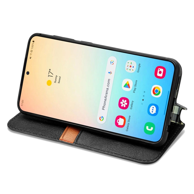 For Samsung Galaxy S25 5G Cubic Grid Pressed Magnetic Leather Phone Case