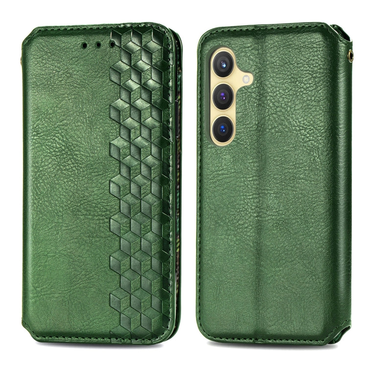 For Samsung Galaxy S25 5G Cubic Grid Pressed Magnetic Leather Phone Case