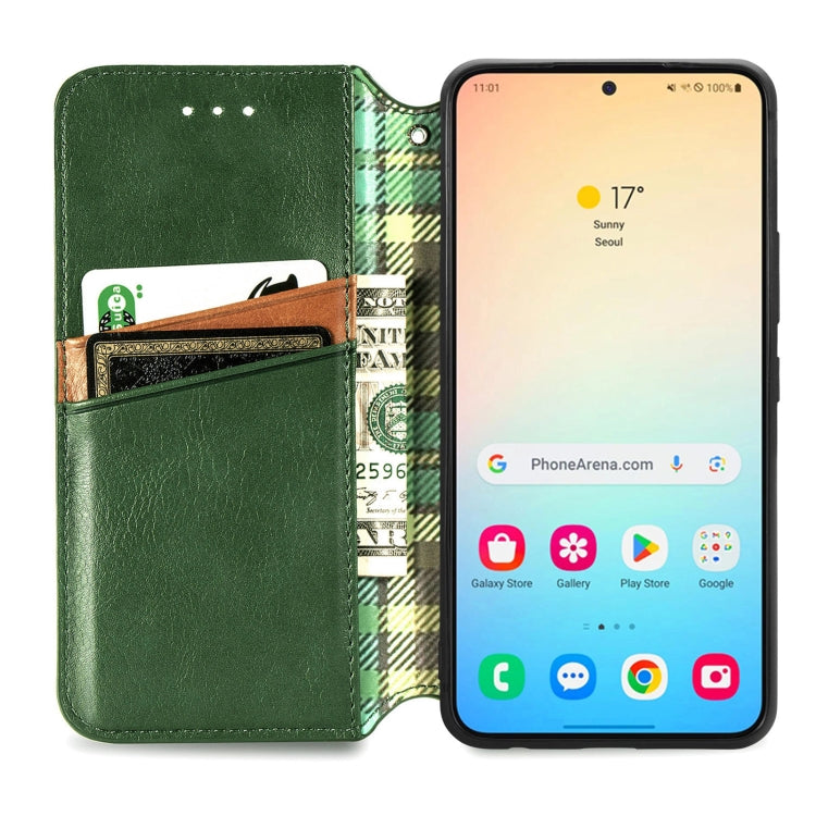 For Samsung Galaxy S25 5G Cubic Grid Pressed Magnetic Leather Phone Case