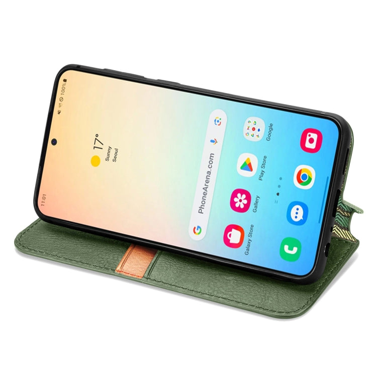 For Samsung Galaxy S25 5G Cubic Grid Pressed Magnetic Leather Phone Case