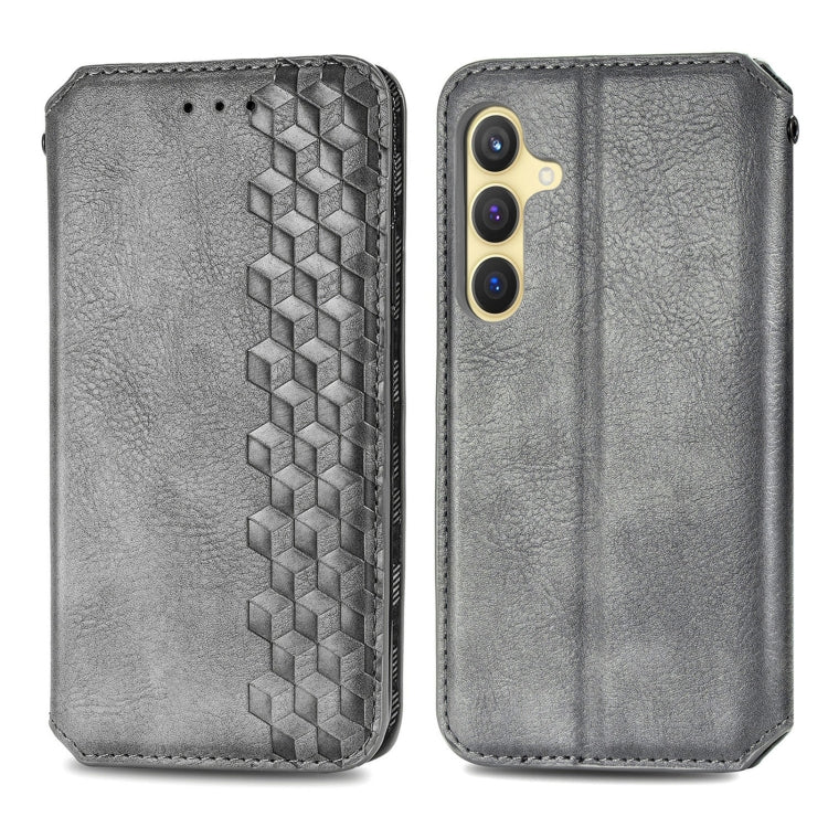 For Samsung Galaxy S25 5G Cubic Grid Pressed Magnetic Leather Phone Case