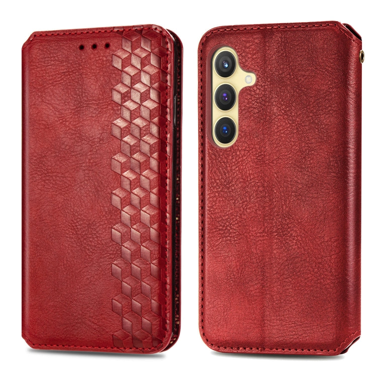 For Samsung Galaxy S25 5G Cubic Grid Pressed Magnetic Leather Phone Case