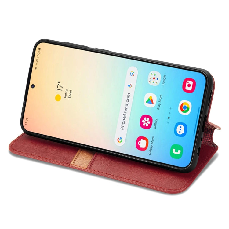 For Samsung Galaxy S25 5G Cubic Grid Pressed Magnetic Leather Phone Case